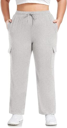 FOREYOND Plus Size Sweatpants for Women Wide Leg Cargo Sweat Pants Casual Lounge Loose Workout Yoga Pants with Pockets in Kuwait