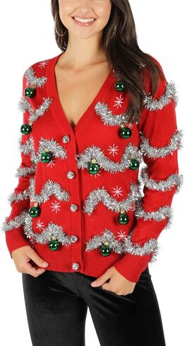 Tipsy Elves Classic Cute Cardigan Ugly Christmas Sweaters for Women with Fun Patterns and Animals - Women's Colorful Black Deck The Disco Balls Christmas Cardigan Size Medium in Kuwait