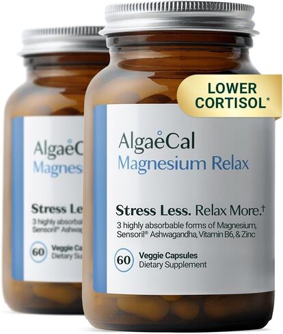 AlgaeCal Magnesium Relax ™ - المغنيسيوم المخلبي مع أشواغاندا للنوم والإجهاد - الجليسينات والمالات والسيترات - دعم النوم والمزاج والكورتيزول (كمية تكفي لمدة 4 أشهر) in Kuwait