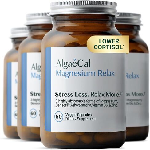 AlgaeCal Magnesium Relax ™ - المغنيسيوم المخلبي مع أشواغاندا للنوم والإجهاد - الجليسينات والمالات والسيترات - دعم النوم والمزاج والكورتيزول (كمية تكفي لمدة 4 أشهر) in Kuwait