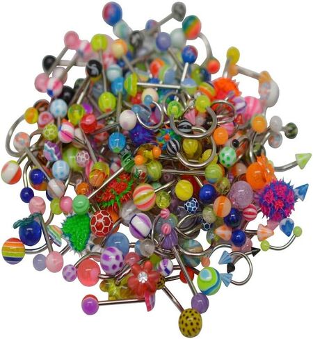 Luxe Modz 200 PCS Mega Pack Body Piercing Barbells Acrylic and Surgical Steel Lot 14 and 16 Gauge Randomly Chosen Assorted Styles in Saudi Arabia