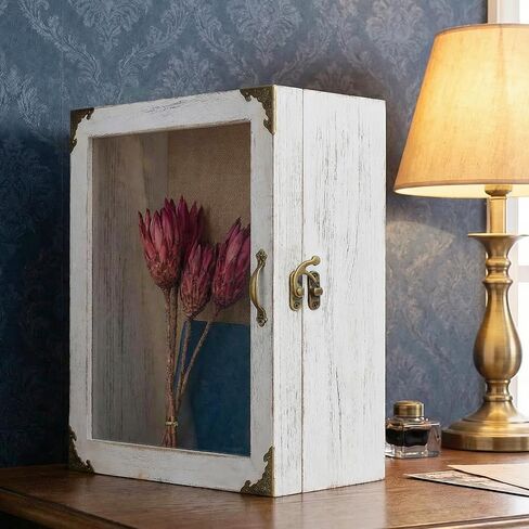 Shadow Box Frame 11x13, Depth 5in Shadow Boxes Display Cases, Rustic Burnt Wood, Vintage Metal Accents, Hinged Door, Metal Handle and Latch, Linen Back in Kuwait
