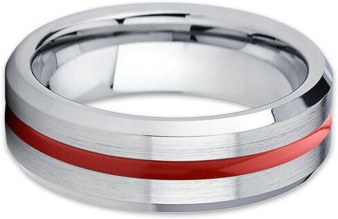 OVIEDO JEWELRY Red Tungsten Wedding Ring,Silver,Anniversary,Engagement Carbide,Beveled Edges Brush,Man's,Woman's,8mm Band,Comfort Fit,Center Groove in Saudi Arabia