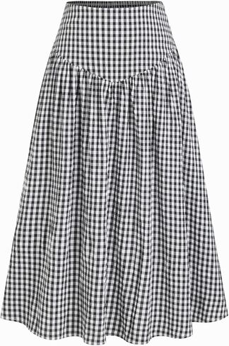 تنانير عصير عصير gingham الطويل للنساء Maxi Plaid Skirt A Line High Weaist Summer Clorts عرضية عصرية 2025 in Kuwait