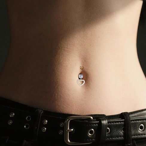 5 Pcs Surgical Stainless Steel Dangle Belly Button Rings for Women Heart Flower Butterfly Belly Button Ring Dangling Piercing Jewelry, Gold in Saudi Arabia