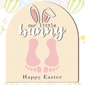 Baby's First DIY Easter Footprint Art Wooden Milestone Card Easter Keepsake Bunny Chick Happy Easter Sign Nursery Decorative Ornaments for Baby Shower Newborn Photoshoot Prop Basket Stuffer in Kuwait
