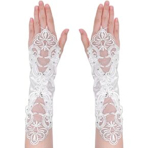 White Lace Gloves Bride Wedding Fingerless Gloves White Rhinestone Bridal Glove for Wedding Party Prom Costume Accessories in Saudi Arabia