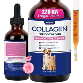 4oz كولاجين سائل ممتاز كبير للكلاب والقطط - الجلد والمعطف، دفاع عن المعطف، تخفيف الحكة، مكمل للورك والمفاصل - قطرات كولاجين للكلاب من تغذية العشب مع البيوتين وميثيل سلفونيل ميثان وفيتامين C وE in Kuwait