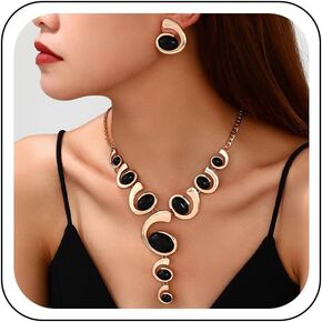 Chunky Gold Black Oval Acrylic Necklace Earring, Retro Boho Long White Resin Tassel Pendant Necklace Country Cowgirl Party Jewelry Gift Sets for Women in Kuwait