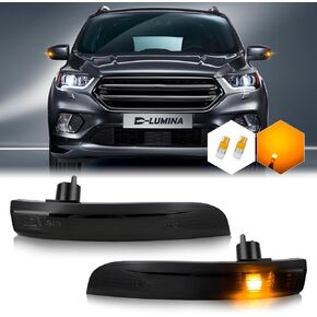 D-Lumina Smoked Lens Side Mirror Marker Light Sequential Amber Compatible with 2013-2018 Fo-rd Kuga Escape Ecosports, 2012-2018 Focus ST RS, 2013-2017 C-Max, Side Marker Blinker Turn Signal Light in Kuwait