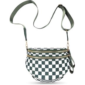 Checkered Crossbody Bags Bum Bag For Women, Large Nylon Fanny Packs Belt Bag, Khaki in Saudi Arabia