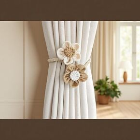 Rope Curtain Tiebacks 2 Pack | Sunflower Curtain Tieback Boho | Simple Elegant DIY Curtain Holdbacks | Accessories Wall Decoration for Home Office | Beige & Coffee in Saudi Arabia