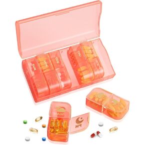 Weekly Pill Organizer 2 Times a Day, 7 Day AM/PM Pill Box, Portable Medication Dispenser with Child-Resistant Latch, BPA-Free, Travel, Office, Pets, Emergency Use (Green) in Saudi Arabia