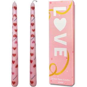 Pink Taper Candles Set of 2, 10 inch Pink Tall Candle, Unscented Heart Patterns Candlesticks, Long Burning Candles for Home Decor, Wedding, Valentine's Day in Saudi Arabia