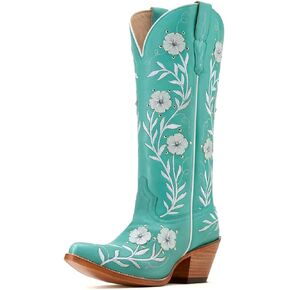 أحذية رعاة البقر Agodor للنساء من راعية البقر اللؤلؤية، أحذية طويلة للركبة مع تطريز كلاسيكي بمقدمة مدببة وكعب مكتنز وسحب على الموضة، أحذية زفاف غربية لؤلؤية in Kuwait