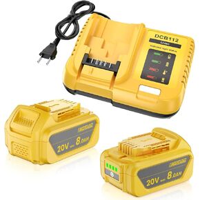2-Pack 8000mAh Replacement for Dewalt 20V Max Battery Replace for Dewalt Battery 20V DCB200 DCB201 DCB206 DCB207 Compatible with DeWalt 20V Cordless Power Tools DCD/DCF/DCG/DCS Series in Kuwait