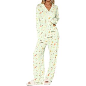 Dressmine السيدات طويلة الأكمام بيجامة مجموعات لطيف 2 قطعة ملابس الخريف زر حتى PJS مجموعة ملابس النوم in Kuwait
