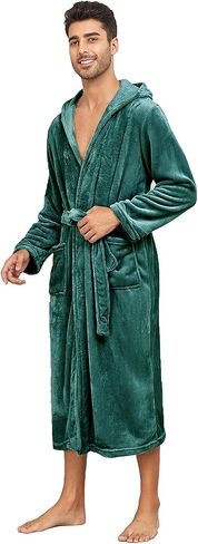 RONGTAI Hooded Mens Robe Soft and Warm Plush Long Fleece Bathrobe in Saudi Arabia