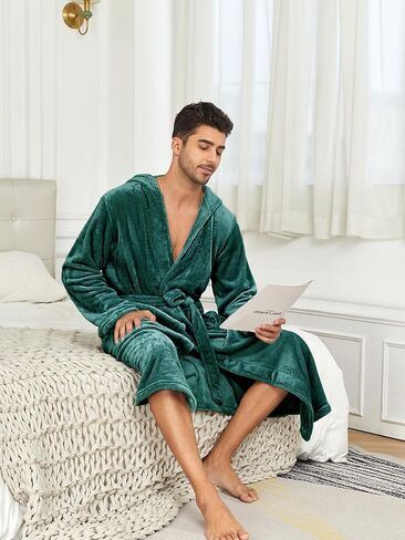 RONGTAI Hooded Mens Robe Soft and Warm Plush Long Fleece Bathrobe in Saudi Arabia