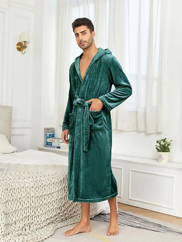 RONGTAI Hooded Mens Robe Soft and Warm Plush Long Fleece Bathrobe in Saudi Arabia