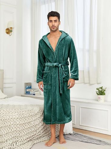 RONGTAI Hooded Mens Robe Soft and Warm Plush Long Fleece Bathrobe in Saudi Arabia