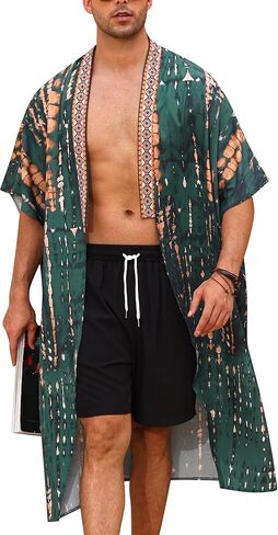 Men's Beach Open Front Cover Up Half Sleeve Floral Print Cover Up Kimono Cardigan Summre Robes Lightweight in Saudi Arabia