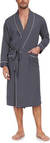 Men's Pure Cotton Robe, Lightweight and Soft, Long Summer Sleepwear 100% Cotton Robe with Pockets in Saudi Arabia