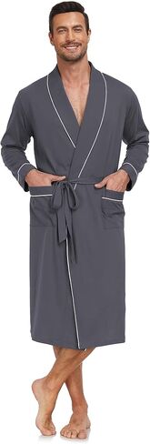 Men's Pure Cotton Robe, Lightweight and Soft, Long Summer Sleepwear 100% Cotton Robe with Pockets in Saudi Arabia