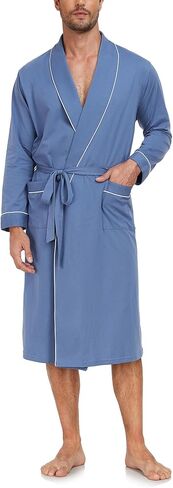 Men's Pure Cotton Robe, Lightweight and Soft, Long Summer Sleepwear 100% Cotton Robe with Pockets in Saudi Arabia