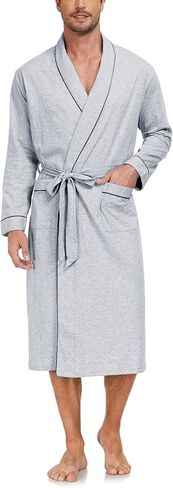 Men's Pure Cotton Robe, Lightweight and Soft, Long Summer Sleepwear 100% Cotton Robe with Pockets in Saudi Arabia