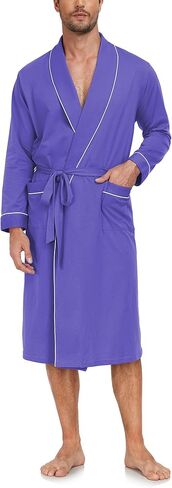 Men's Pure Cotton Robe, Lightweight and Soft, Long Summer Sleepwear 100% Cotton Robe with Pockets in Saudi Arabia