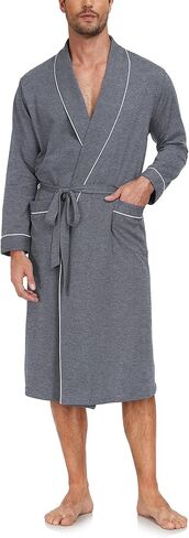 Men's Pure Cotton Robe, Lightweight and Soft, Long Summer Sleepwear 100% Cotton Robe with Pockets in Saudi Arabia