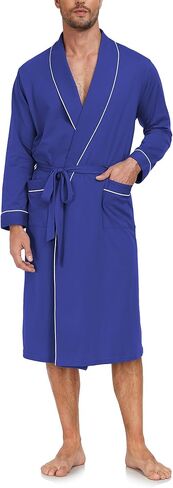 Men's Pure Cotton Robe, Lightweight and Soft, Long Summer Sleepwear 100% Cotton Robe with Pockets in Saudi Arabia