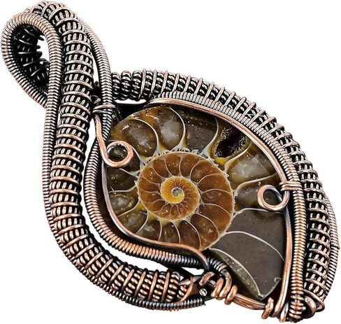 Healing creation Copper Wire Wrapped Gemstone Pendant Handmade Jewelry for unisex Designer Pendant (Ammonite Fossil) in Saudi Arabia