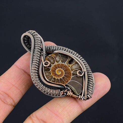 Healing creation Copper Wire Wrapped Gemstone Pendant Handmade Jewelry for unisex Designer Pendant (Ammonite Fossil) in Saudi Arabia
