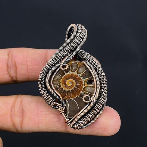 Healing creation Copper Wire Wrapped Gemstone Pendant Handmade Jewelry for unisex Designer Pendant (Ammonite Fossil) in Saudi Arabia