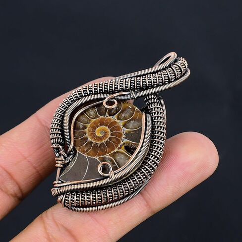 Healing creation Copper Wire Wrapped Gemstone Pendant Handmade Jewelry for unisex Designer Pendant (Ammonite Fossil) in Saudi Arabia