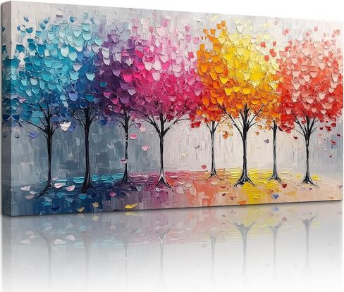 crmotu Colorful Trees Wall Art, Abstract Forest Large Wall Decor, Nature Landscape Canvas Paintings, Modern Trendy Pictures for Living Room Bedroom Bathroom Office, Home Decoration Prints 20x40 Inch in Saudi Arabia