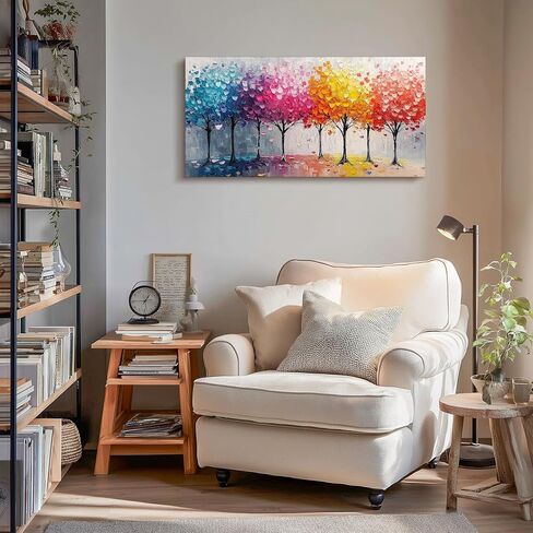 crmotu Colorful Trees Wall Art, Abstract Forest Large Wall Decor, Nature Landscape Canvas Paintings, Modern Trendy Pictures for Living Room Bedroom Bathroom Office, Home Decoration Prints 20x40 Inch in Saudi Arabia
