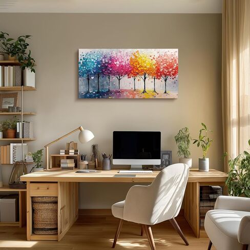 crmotu Colorful Trees Wall Art, Abstract Forest Large Wall Decor, Nature Landscape Canvas Paintings, Modern Trendy Pictures for Living Room Bedroom Bathroom Office, Home Decoration Prints 20x40 Inch in Saudi Arabia