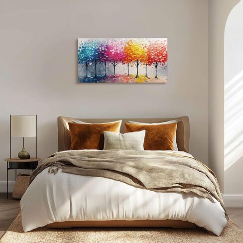 crmotu Colorful Trees Wall Art, Abstract Forest Large Wall Decor, Nature Landscape Canvas Paintings, Modern Trendy Pictures for Living Room Bedroom Bathroom Office, Home Decoration Prints 20x40 Inch in Saudi Arabia