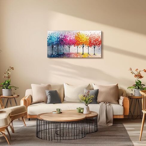 crmotu Colorful Trees Wall Art, Abstract Forest Large Wall Decor, Nature Landscape Canvas Paintings, Modern Trendy Pictures for Living Room Bedroom Bathroom Office, Home Decoration Prints 20x40 Inch in Saudi Arabia