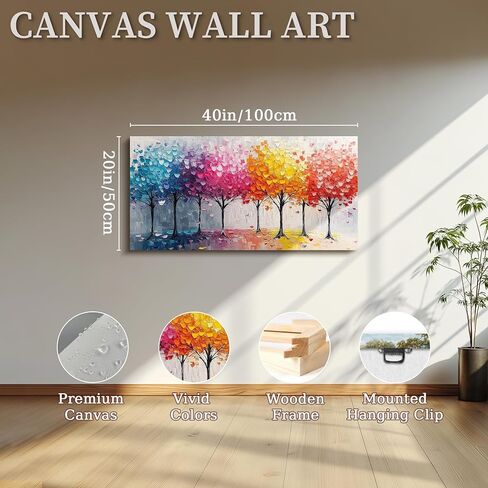 crmotu Colorful Trees Wall Art, Abstract Forest Large Wall Decor, Nature Landscape Canvas Paintings, Modern Trendy Pictures for Living Room Bedroom Bathroom Office, Home Decoration Prints 20x40 Inch in Saudi Arabia