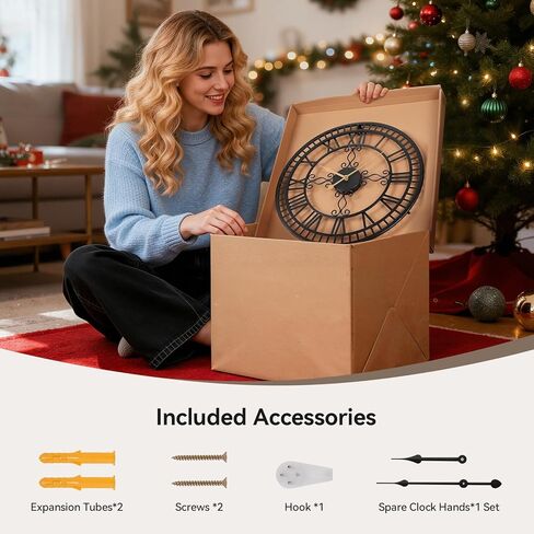 Large Wall Clock, 20" Big Clock for Living Room Decorative, Black Large Wall Clocks Battery Operated with Metal Roman Numeral, Completely Silent, Non-Ticking for Bedroom, Kitchen,Fireplace in Saudi Arabia