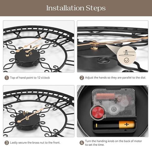 Large Wall Clock, 20" Big Clock for Living Room Decorative, Black Large Wall Clocks Battery Operated with Metal Roman Numeral, Completely Silent, Non-Ticking for Bedroom, Kitchen,Fireplace in Saudi Arabia