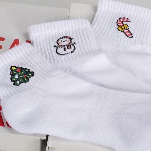 Cute Pattern Crew Socks, White Cotton Blend, 3 Pairs, Antrop in Saudi Arabia