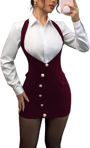 Floerns Women's Elegant Suspender Skirts High Waist Button Bodycon Overall Dress in Saudi Arabia