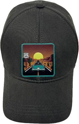MORNIE Route 66 | Embossed Removable Patch 6 Panel Baseball Hat –%100 Cotton, Adjustable Strapback, One Size in Saudi Arabia