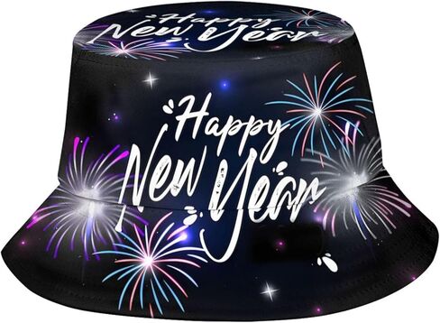 Happy New Year Bucket Hat for Men Women, Funny Unisex Print New Year Holiday Bucket Hat in Saudi Arabia