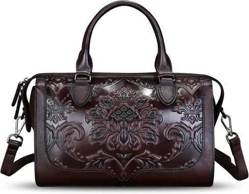 Genuine Leather Satchel for Women Embossed Leather Handbag Top Handle Bags Handmade Purse Crossbody Handbags Tote Bag (Coffee) in Saudi Arabia